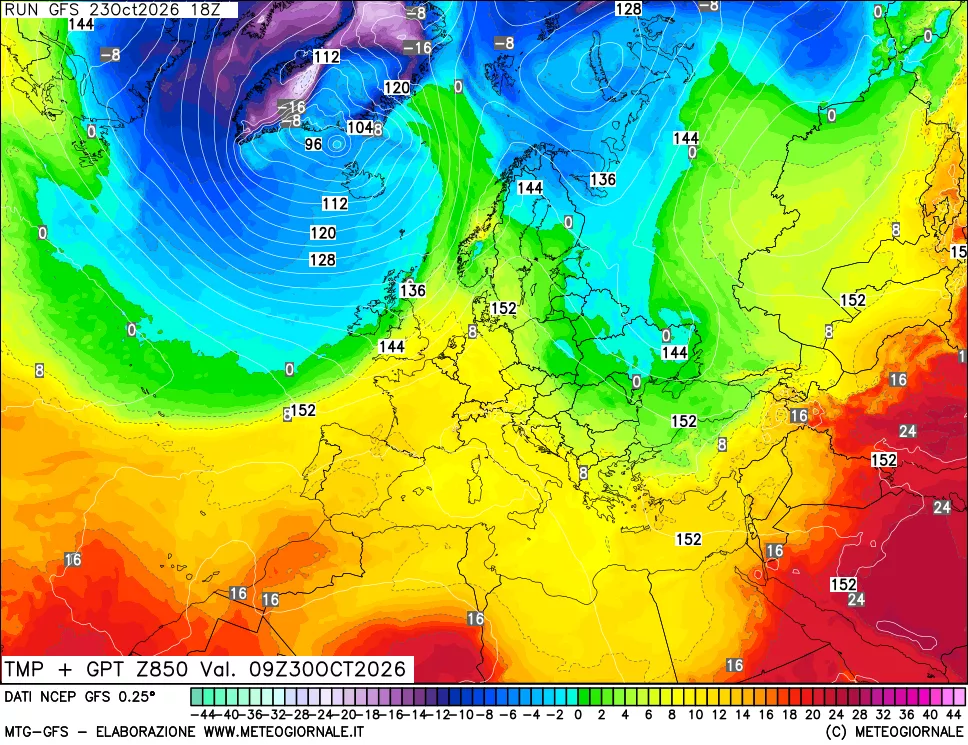 mappa 850 hPa Temp + GPT