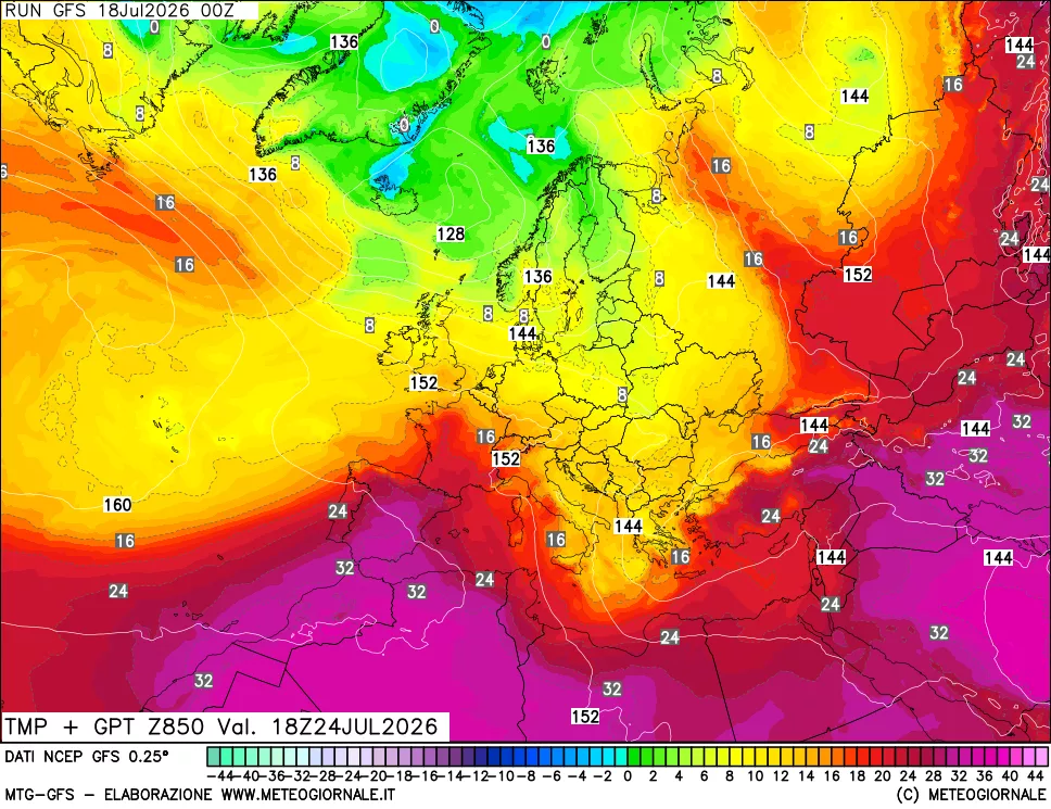 mappa 850 hPa Temp + GPT