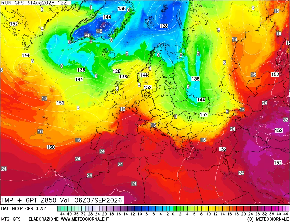 mappa 850 hPa Temp + GPT