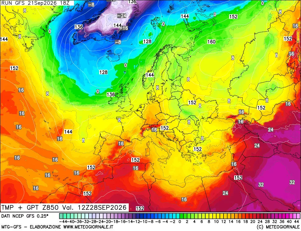 mappa 850 hPa Temp + GPT