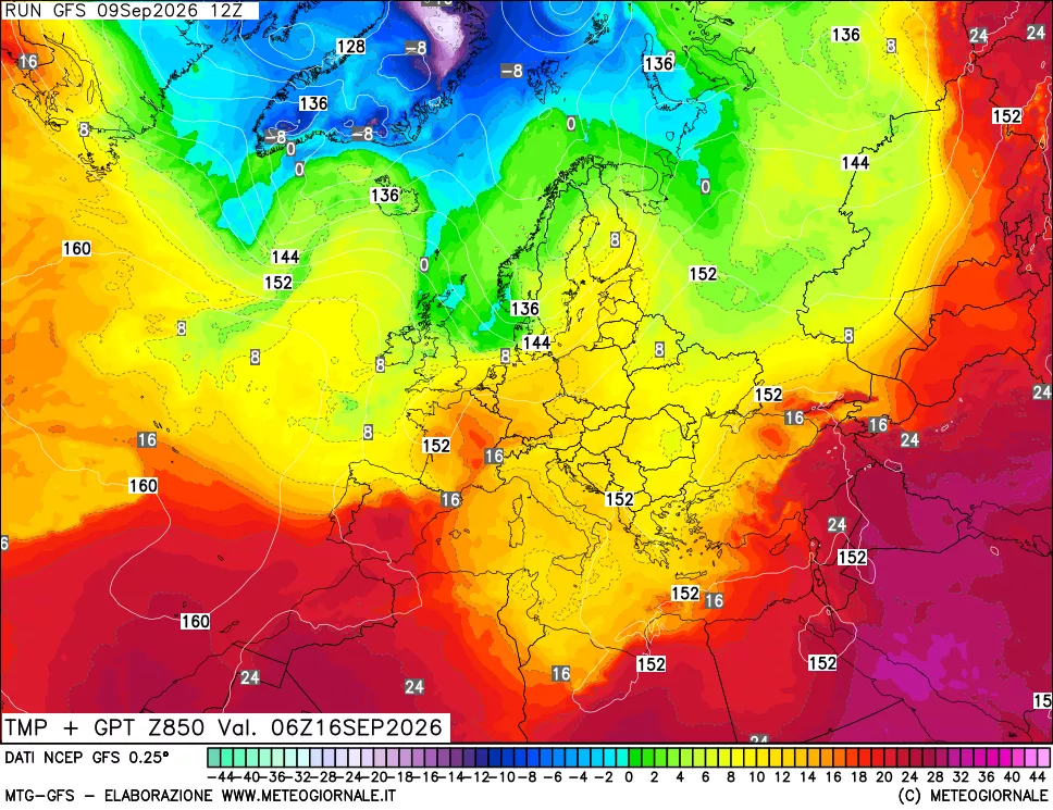 mappa 850 hPa Temp + GPT