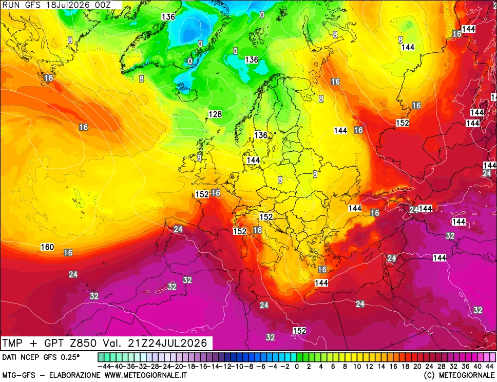 mappa 850 hPa Temp + GPT