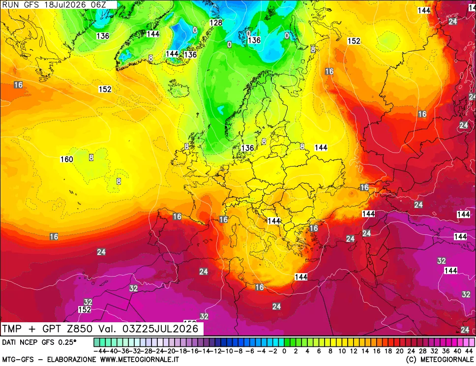 mappa 850 hPa Temp + GPT