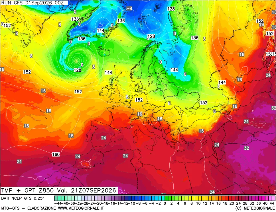 mappa 850 hPa Temp + GPT