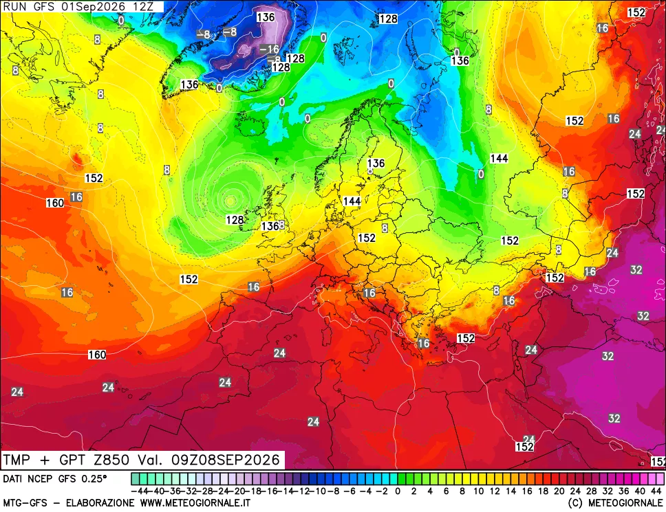 mappa 850 hPa Temp + GPT