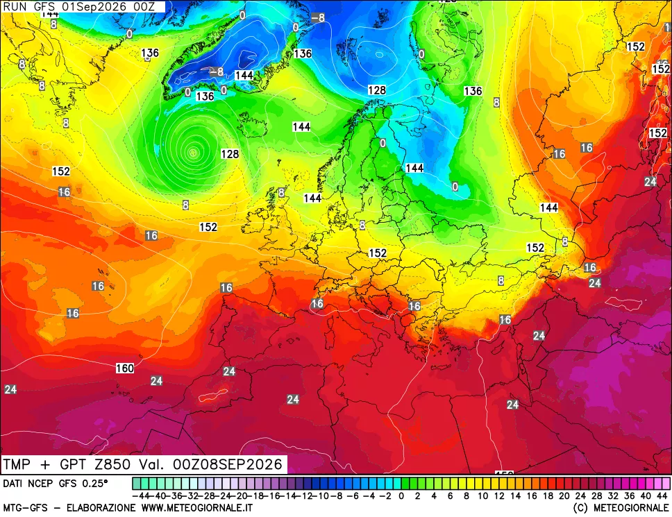 mappa 850 hPa Temp + GPT