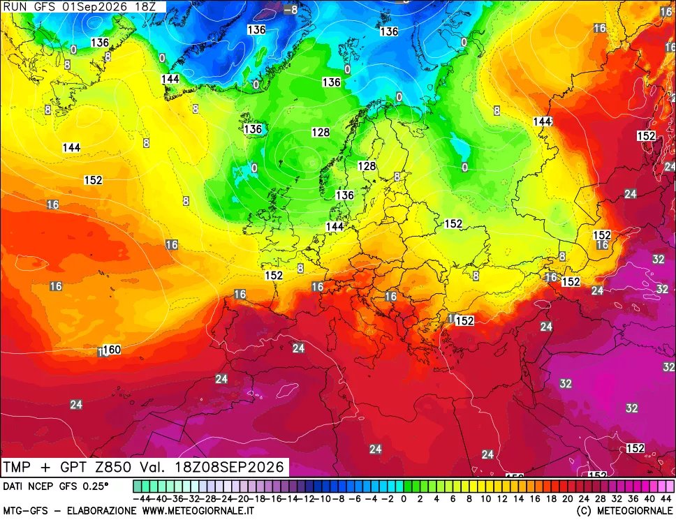 mappa 850 hPa Temp + GPT