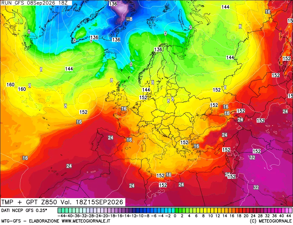 mappa 850 hPa Temp + GPT