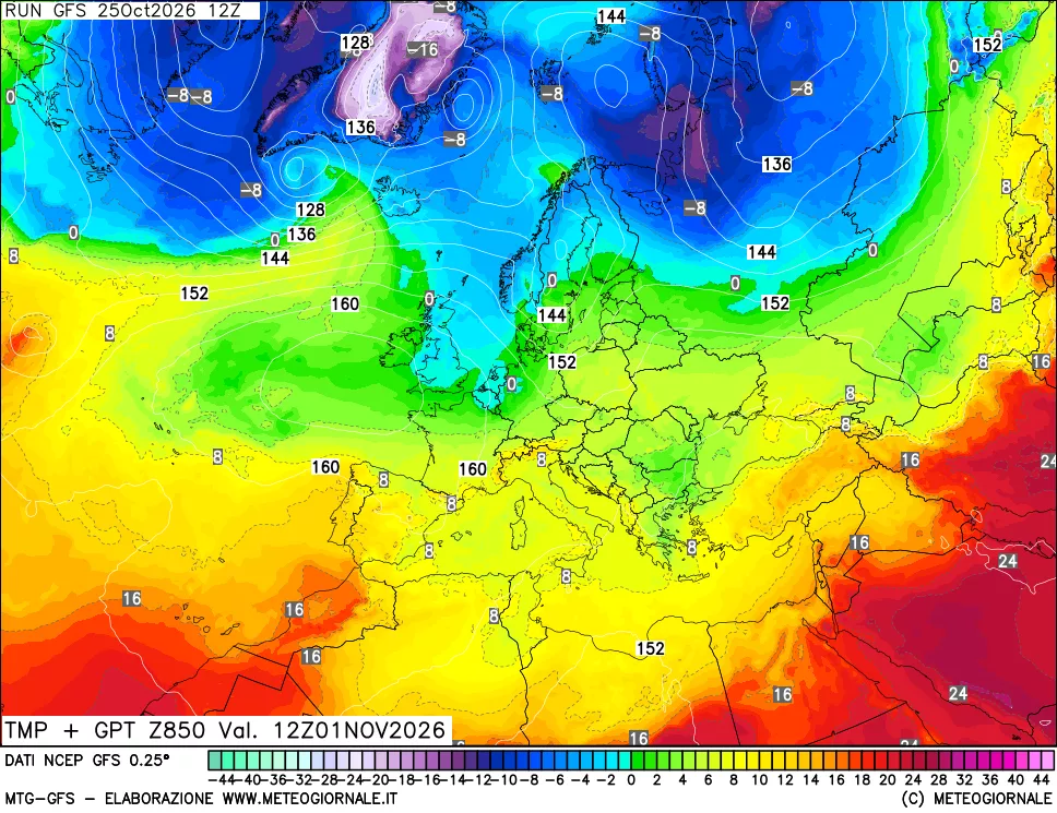 mappa 850 hPa Temp + GPT