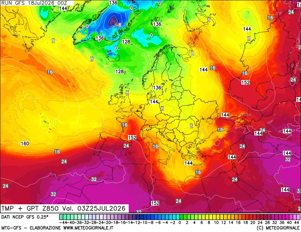 mappa 850 hPa Temp + GPT