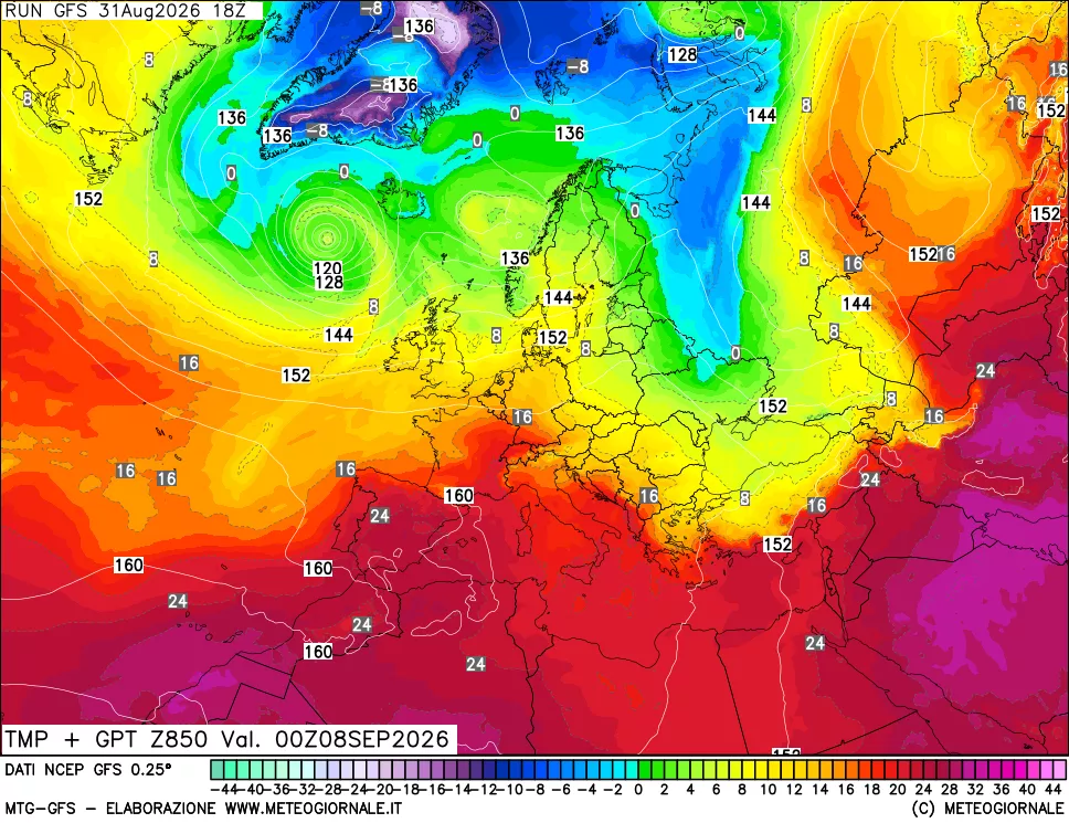 mappa 850 hPa Temp + GPT