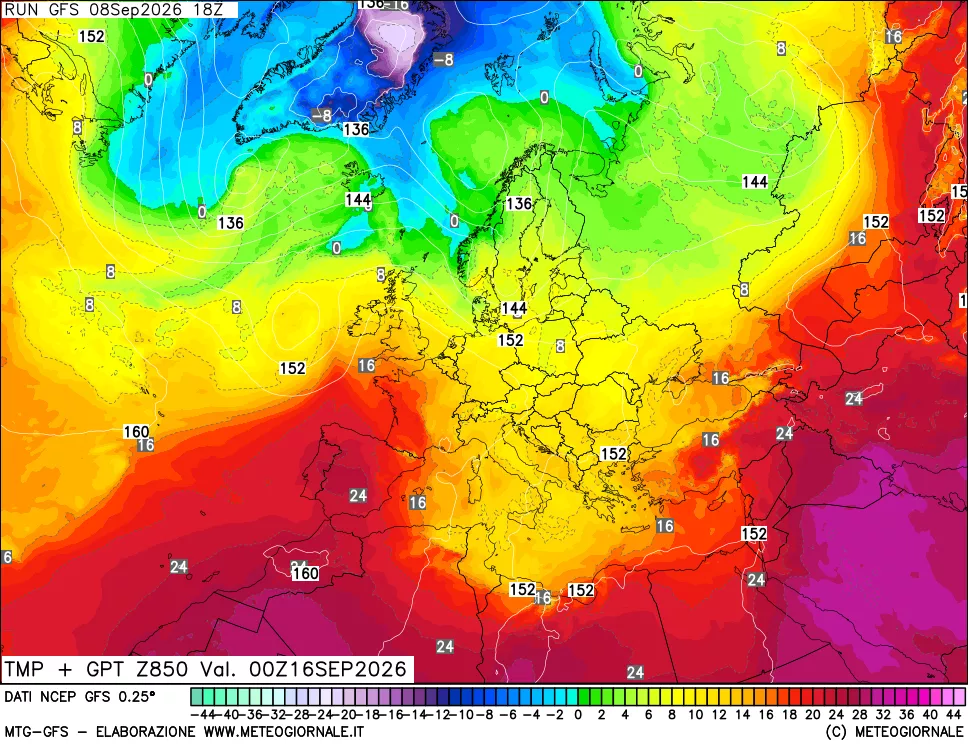 mappa 850 hPa Temp + GPT