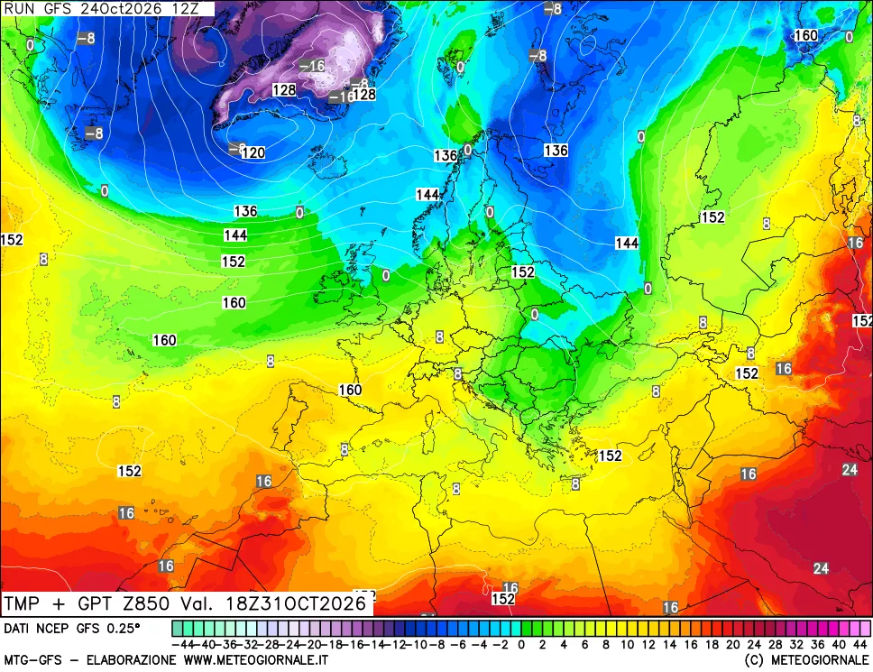 mappa 850 hPa Temp + GPT