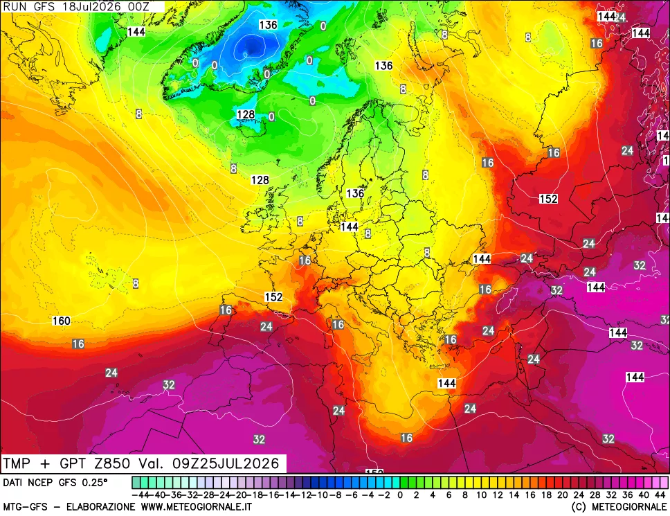 mappa 850 hPa Temp + GPT