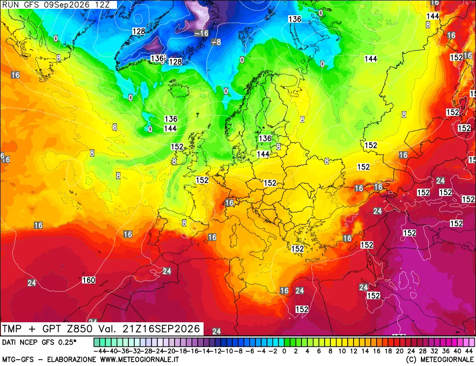 mappa 850 hPa Temp + GPT