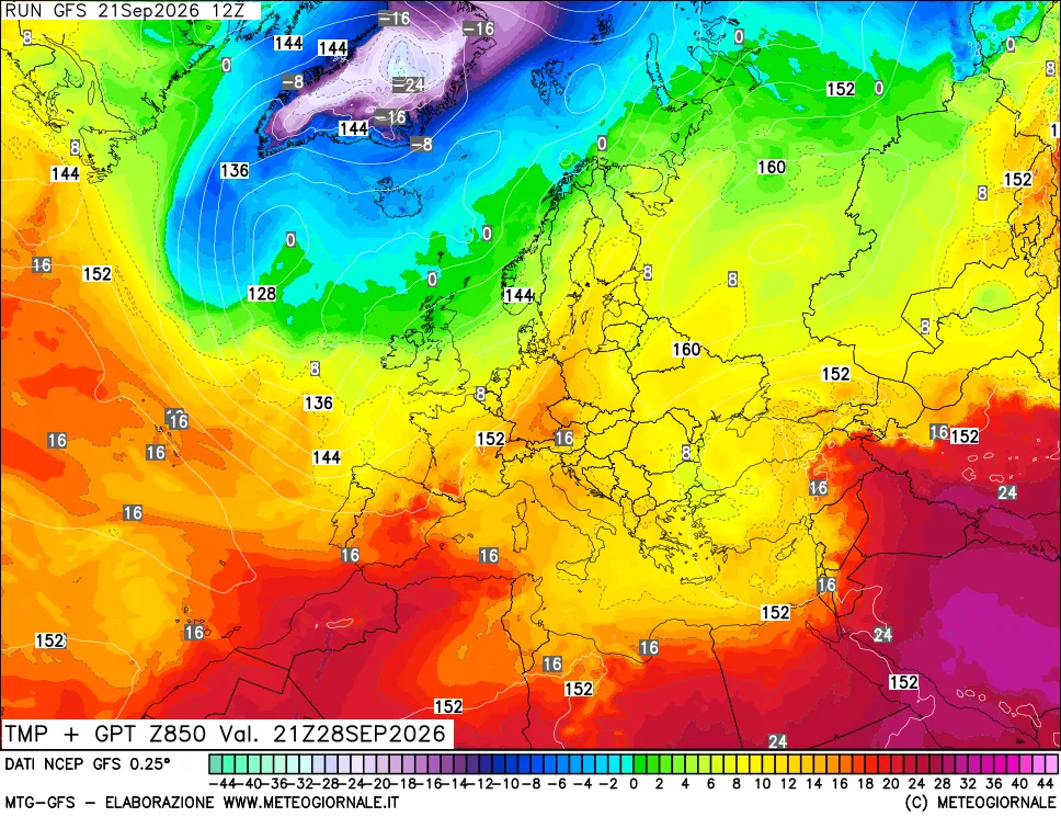 mappa 850 hPa Temp + GPT