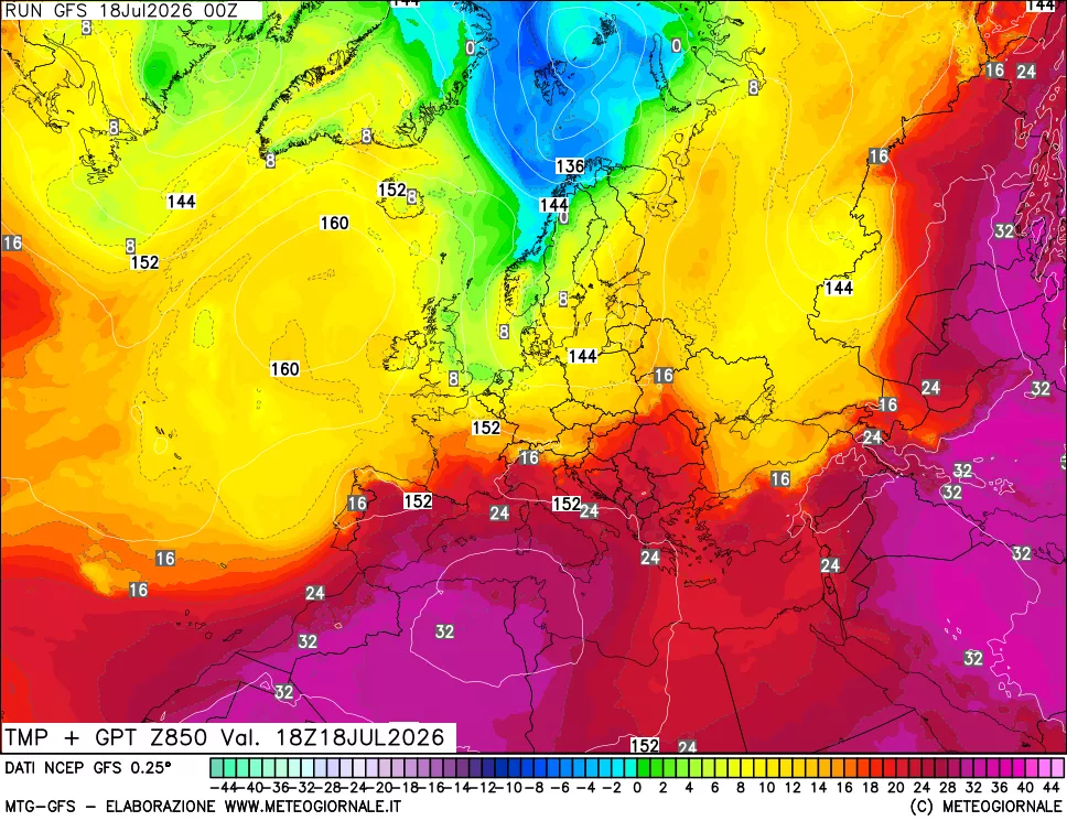mappa 850 hPa Temp + GPT