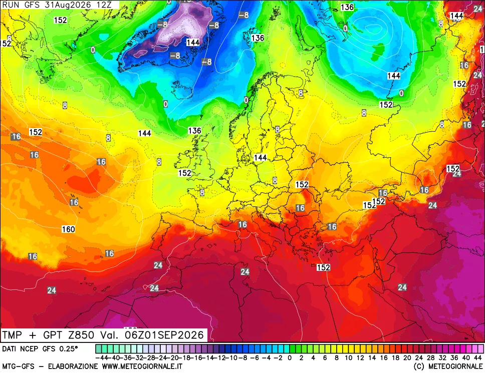 mappa 850 hPa Temp + GPT