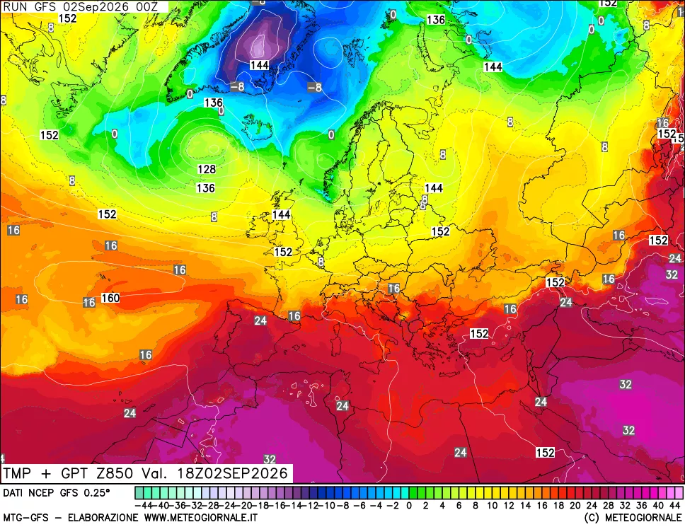 mappa 850 hPa Temp + GPT
