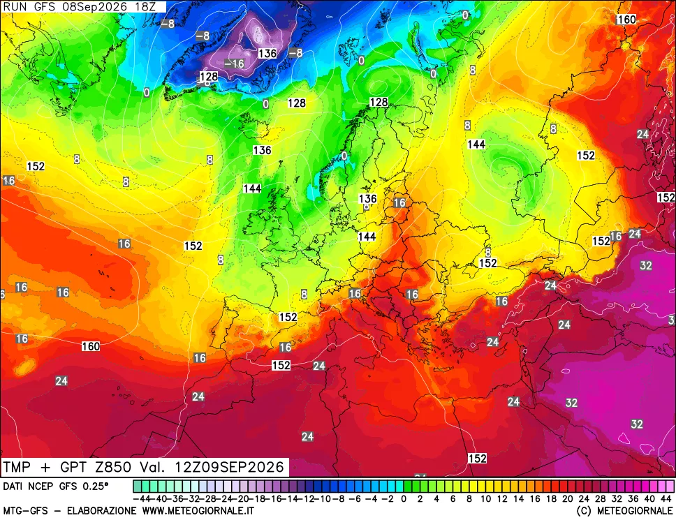 mappa 850 hPa Temp + GPT