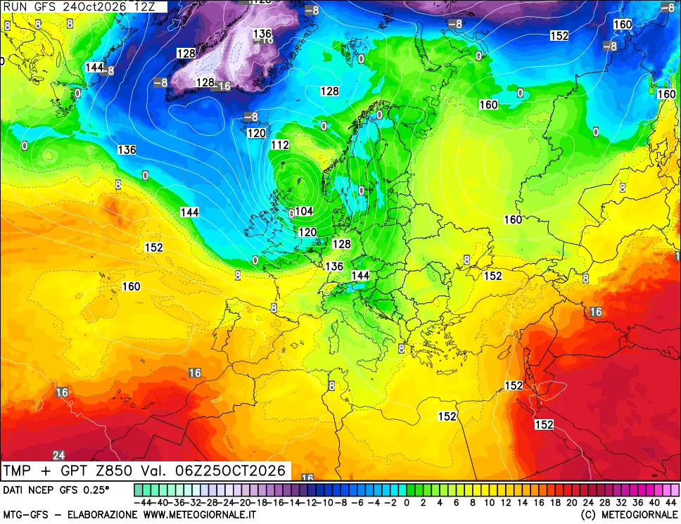 mappa 850 hPa Temp + GPT
