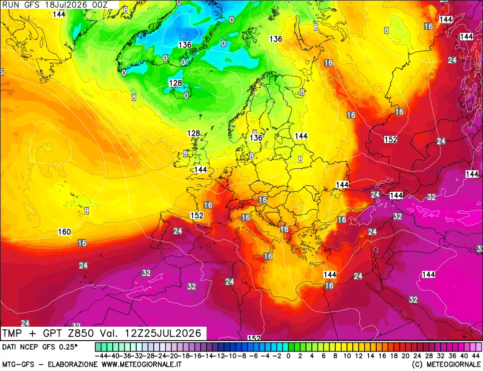 mappa 850 hPa Temp + GPT