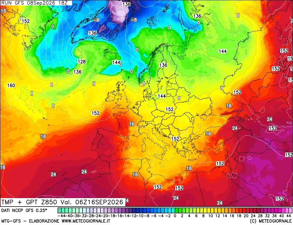 mappa 850 hPa Temp + GPT