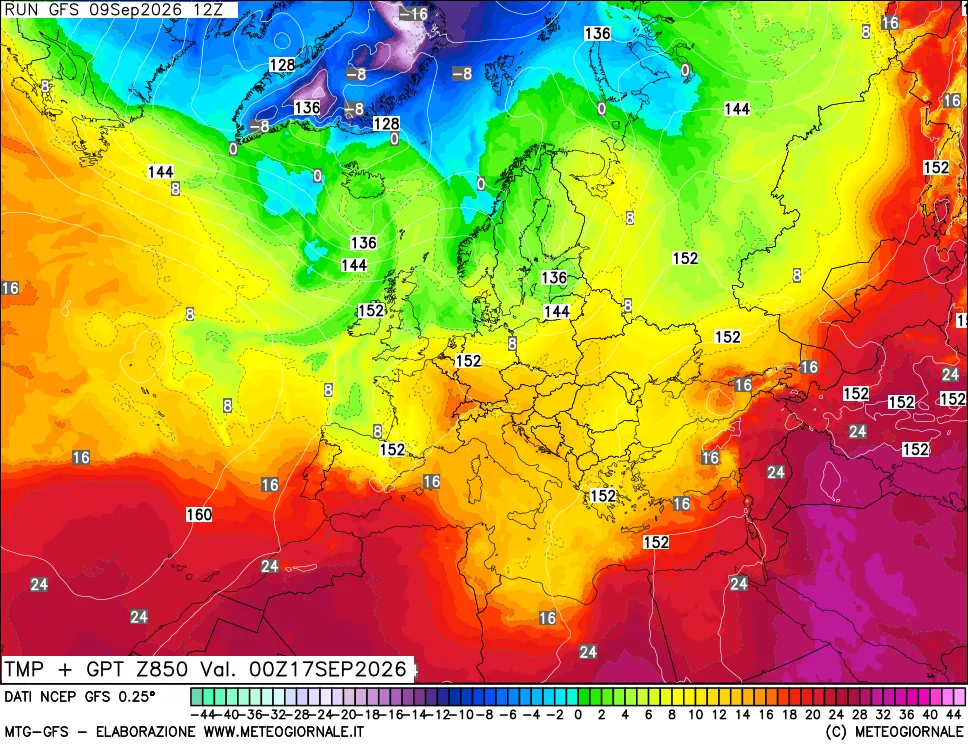 mappa 850 hPa Temp + GPT