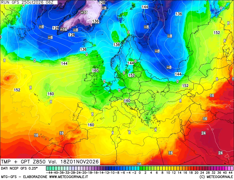mappa 850 hPa Temp + GPT