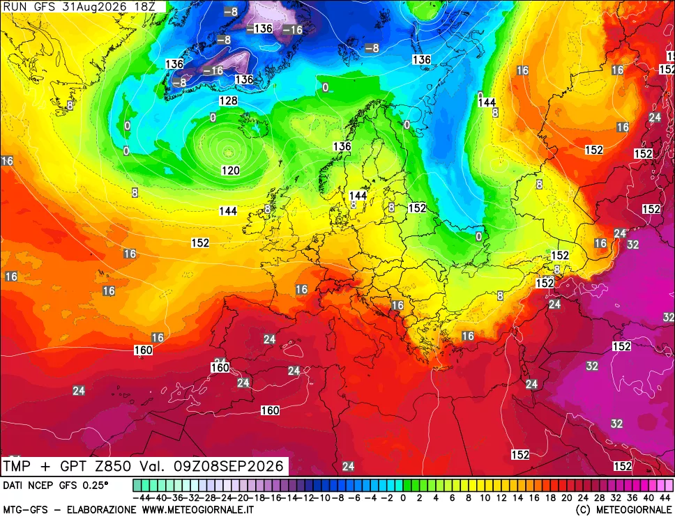 mappa 850 hPa Temp + GPT