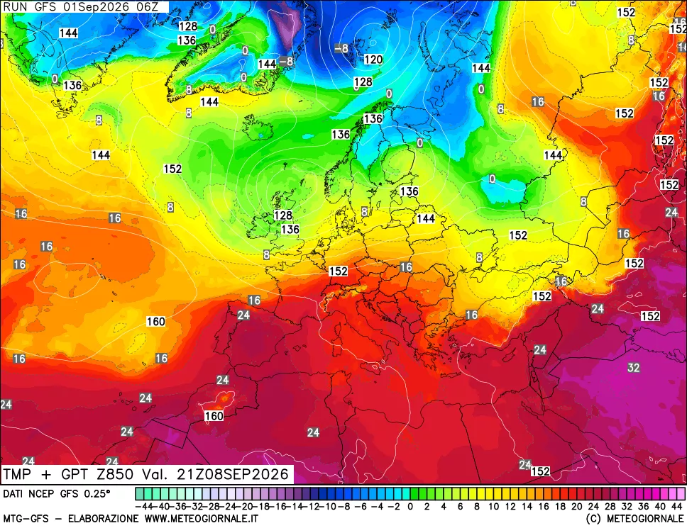 mappa 850 hPa Temp + GPT