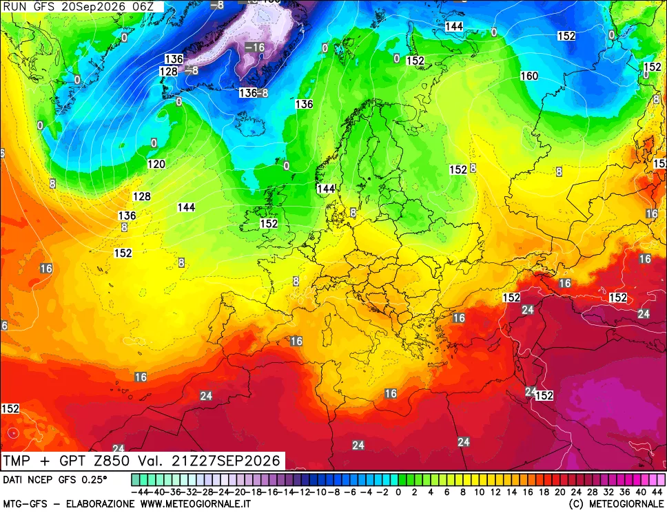 mappa 850 hPa Temp + GPT