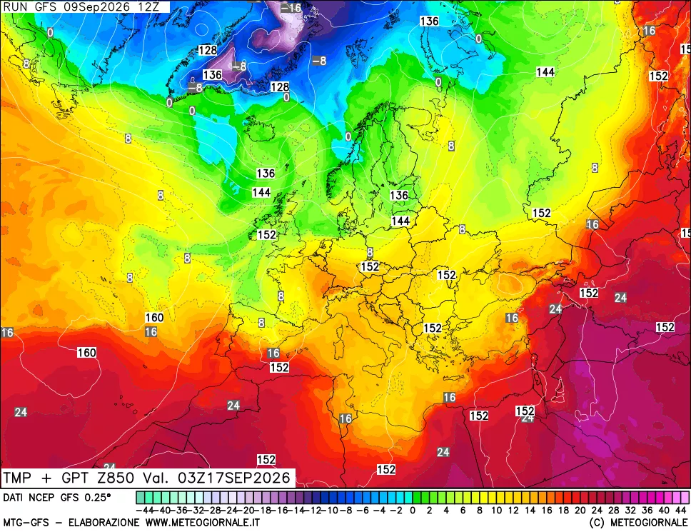 mappa 850 hPa Temp + GPT