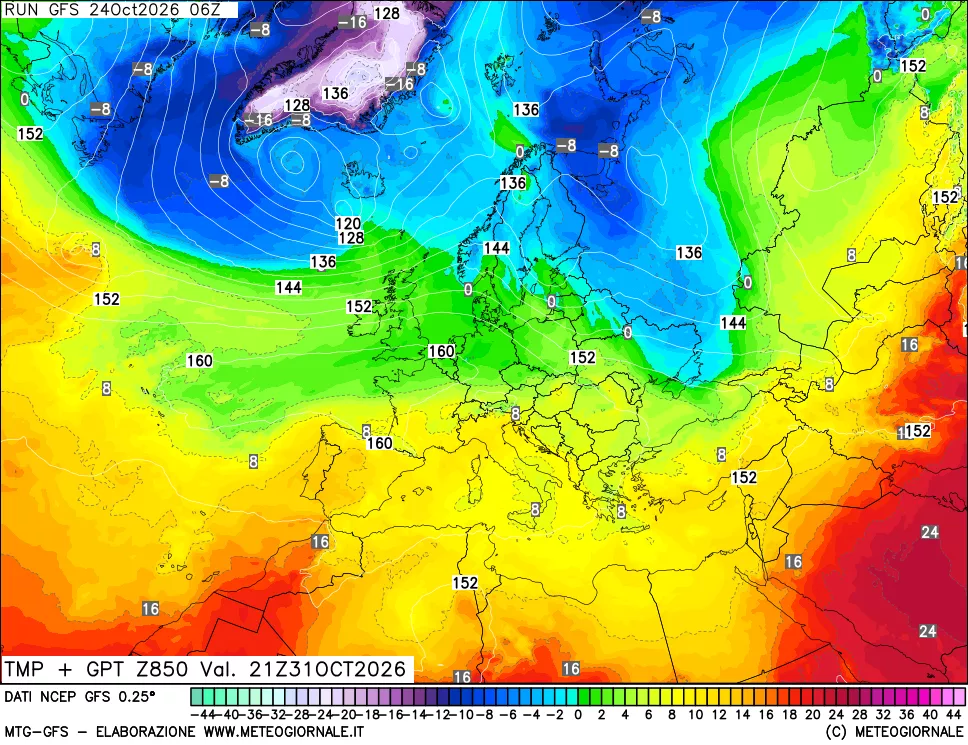 mappa 850 hPa Temp + GPT