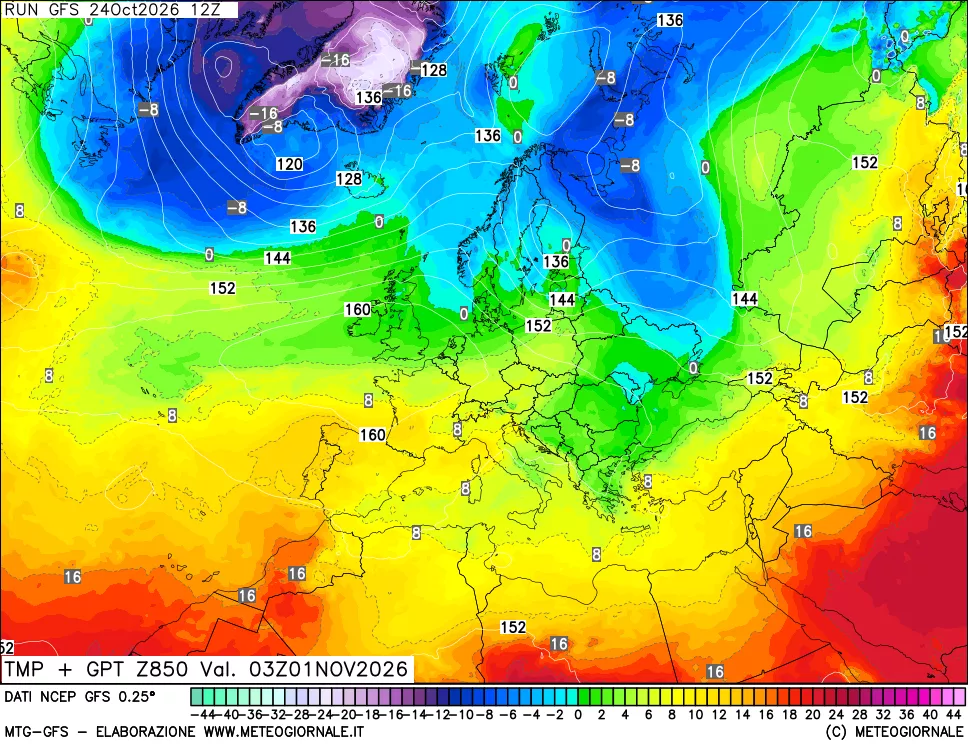 mappa 850 hPa Temp + GPT