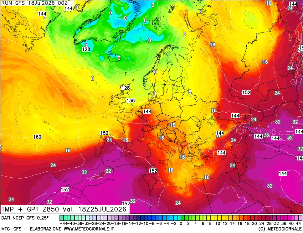 mappa 850 hPa Temp + GPT