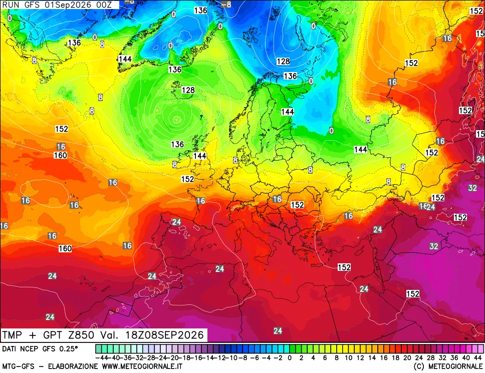 mappa 850 hPa Temp + GPT