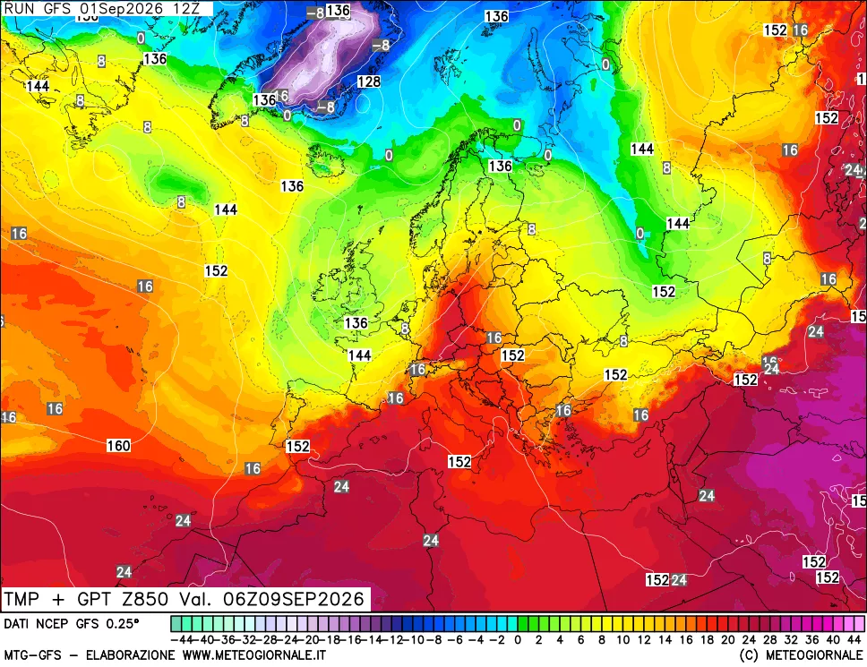 mappa 850 hPa Temp + GPT