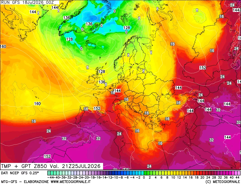 mappa 850 hPa Temp + GPT