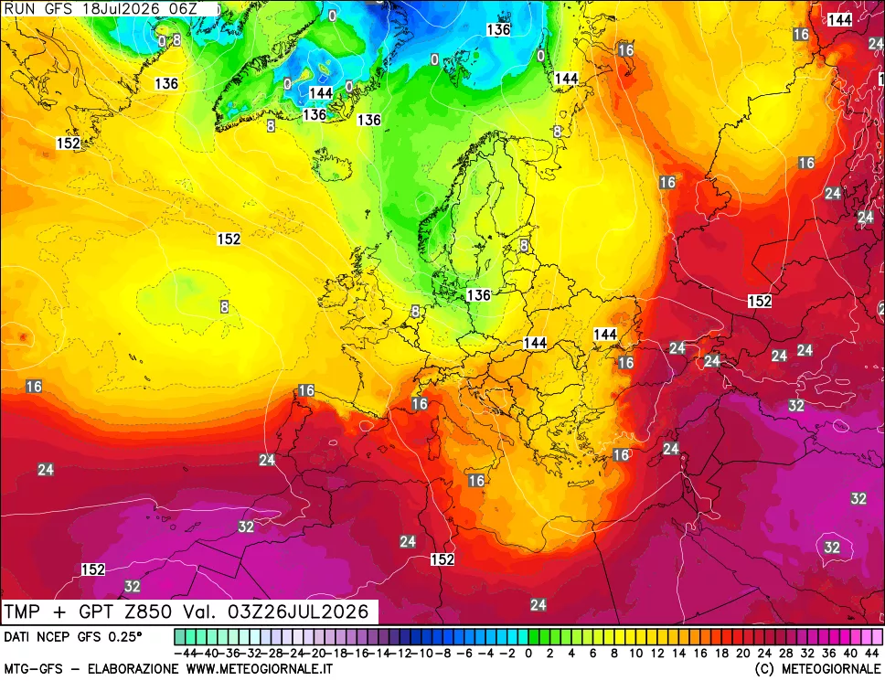 mappa 850 hPa Temp + GPT
