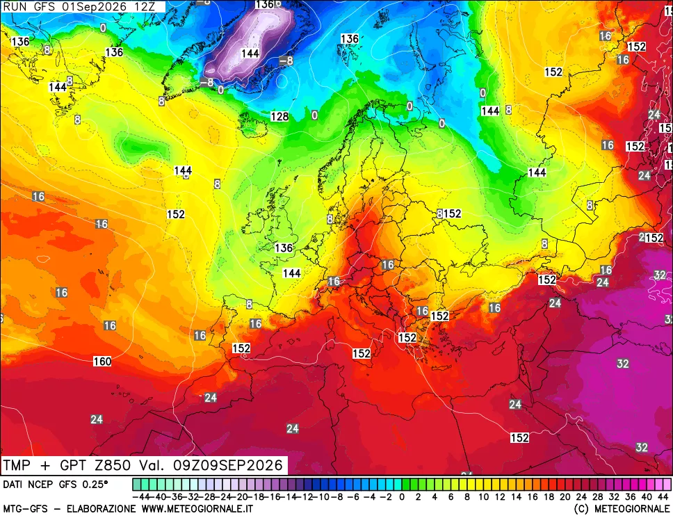 mappa 850 hPa Temp + GPT