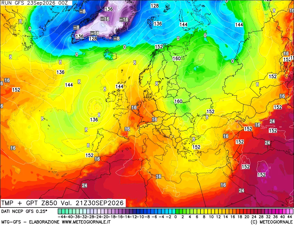 mappa 850 hPa Temp + GPT