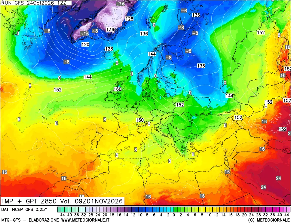 mappa 850 hPa Temp + GPT