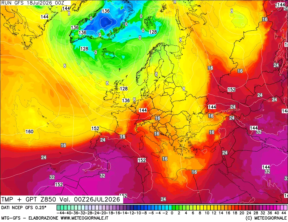 mappa 850 hPa Temp + GPT