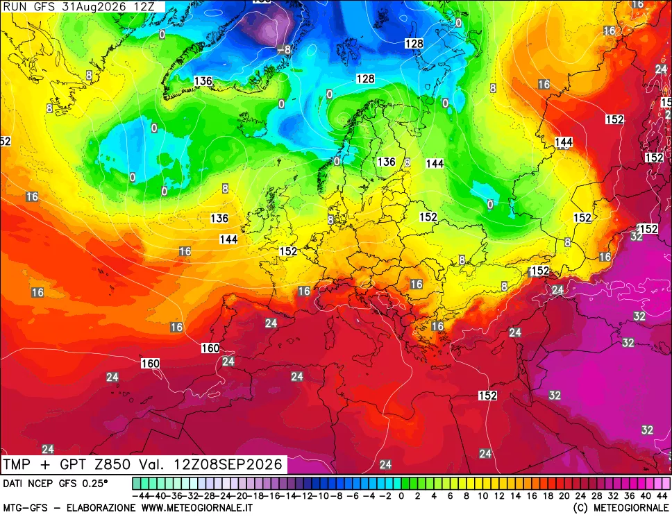 mappa 850 hPa Temp + GPT