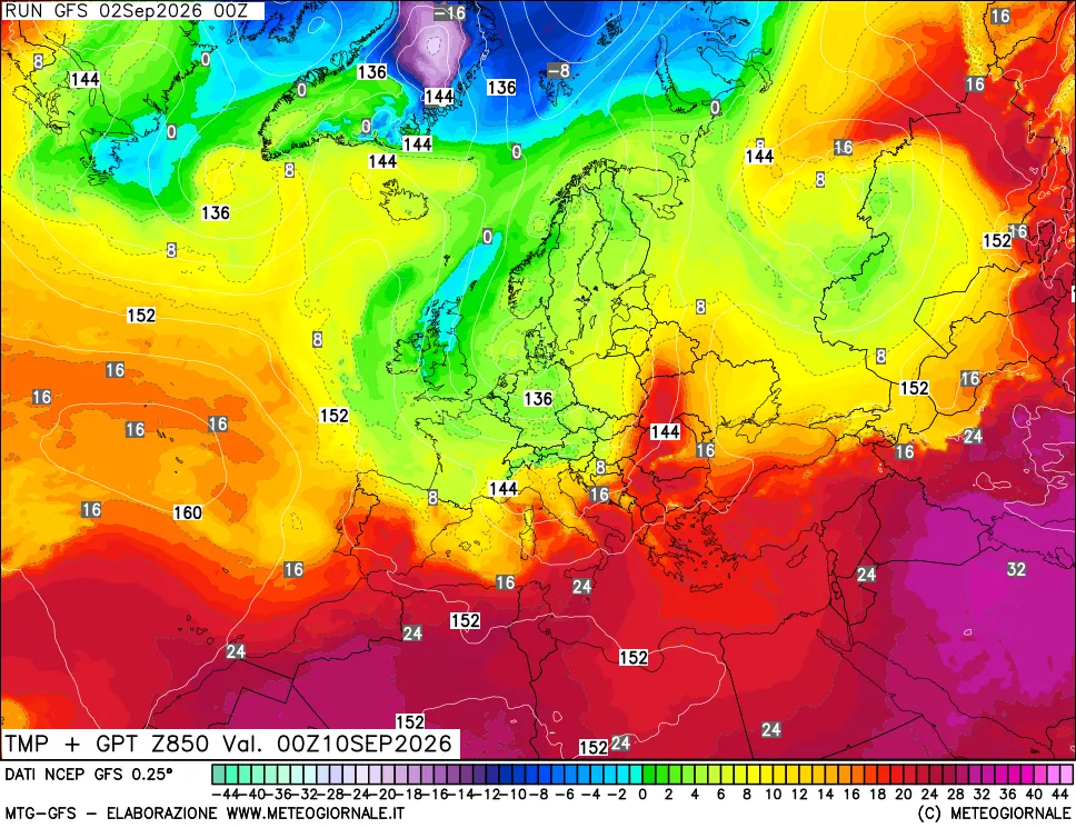 mappa 850 hPa Temp + GPT