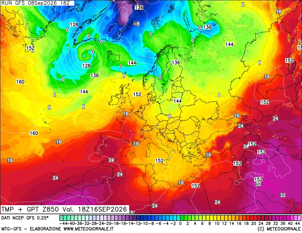 mappa 850 hPa Temp + GPT