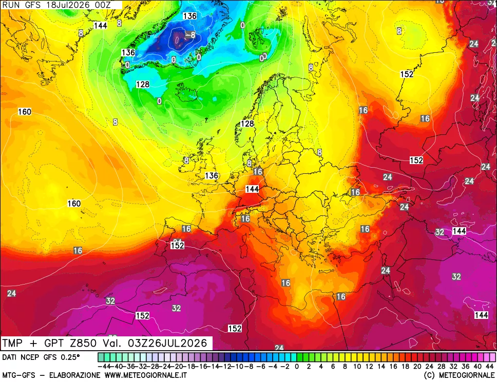 mappa 850 hPa Temp + GPT