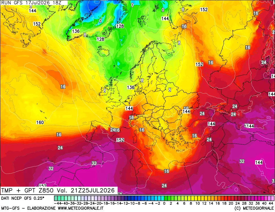 mappa 850 hPa Temp + GPT