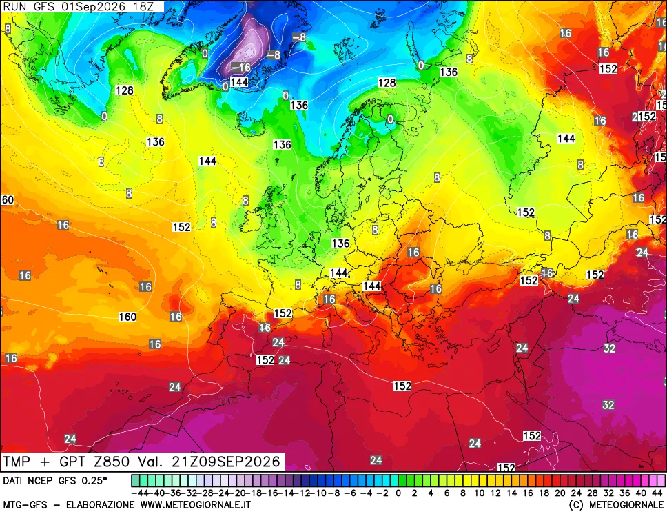 mappa 850 hPa Temp + GPT